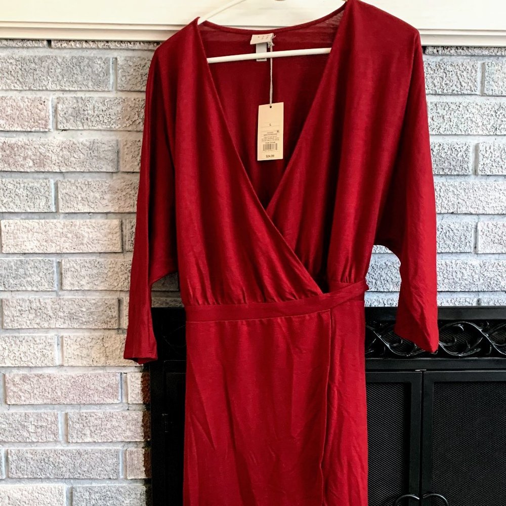 Red long sleeve wrap around dress